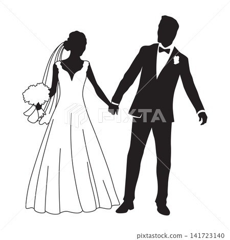 Stylized silhouette of wedding a dancing bride and groom Stylized silhouette of wedding a dancing bride and groom 141723140