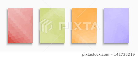 Collection of delicate pastel abstract covers with geometric hexagon mosaic patterns. Minimalistic vector presentation templates and corporate brochure designs set for modern business catalog Collection of delicate pastel abstract covers with geometric hexagon mosaic patterns. Minimalistic vector presentation templates and corporate brochure designs set for modern business catalog 141723219
