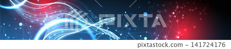 Abstract futuristic technology background with glowing light waves and network lines 141724176