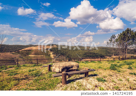 The resting place with a beautiful view of the mountain near the Zezere river. Ferreira do Zezere, Portugal The resting place with a beautiful view of the mountain near the Zezere river. Ferreira do Zezere, Portugal 141724195