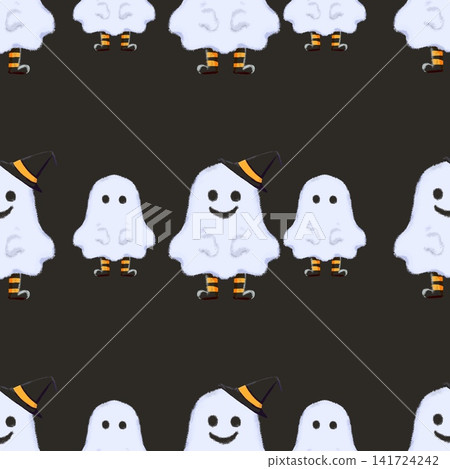 Cute watercolor ghost seamless pattern - Halloween background Cute watercolor ghost seamless pattern - Halloween background 141724242