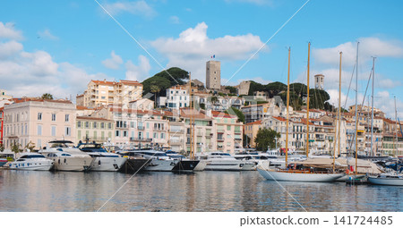 yachts beneath Le Suquet in Cannes, France yachts beneath Le Suquet in Cannes, France 141724485