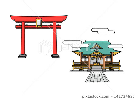 Vector illustration of a torii gate and shrine 141724655
