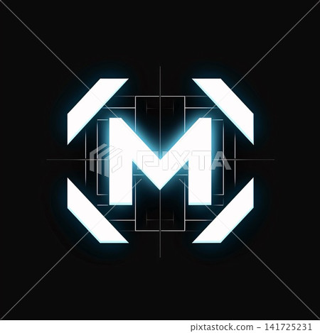 Creative abstract letter M in blue neon style on black background. Creative abstract letter M in blue neon style on black background. 141725231