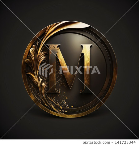 Initial letter M with golden ornament. 3D vector logo for business and company identity. Initial letter M with golden ornament. 3D vector logo for business and company identity. 141725344