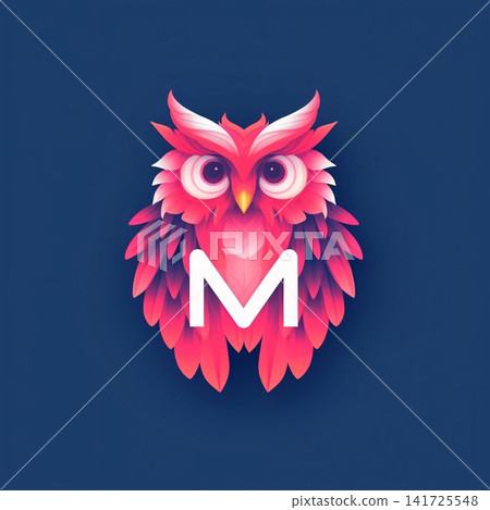 Owl logo with letter M on blue background. Vector illustration. Owl logo with letter M on blue background. Vector illustration. 141725548
