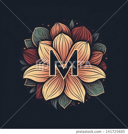 Vintage letter M in floral style on dark background. Vector illustration. Vintage letter M in floral style on dark background. Vector illustration. 141725685
