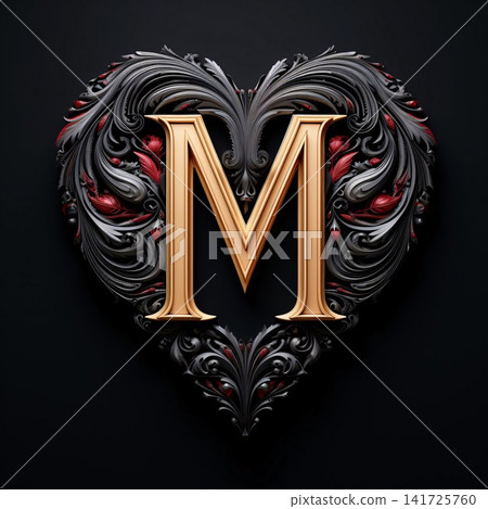 Luxury black and gold letter M in the shape of a heart Luxury black and gold letter M in the shape of a heart 141725760