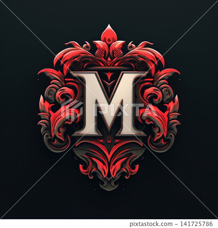 Luxury letter M with floral ornament on a dark background. Luxury letter M with floral ornament on a dark background. 141725786