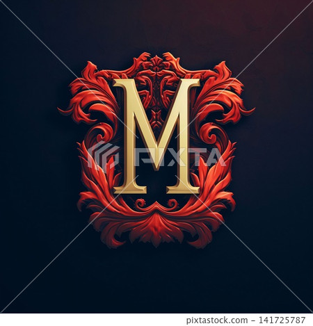 Luxury Capital Letter M. Vintage Ornament on Dark Background. Luxury Capital Letter M. Vintage Ornament on Dark Background. 141725787