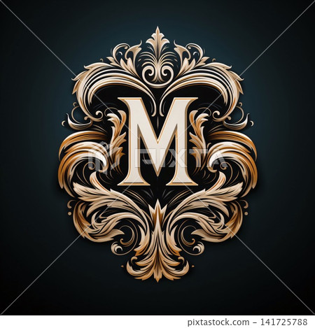 Luxury golden monogram. Letter M in the style of Baroque. Luxury golden monogram. Letter M in the style of Baroque. 141725788