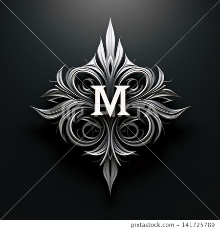 Luxury silver letter M on a black background. 3d rendering Luxury silver letter M on a black background. 3d rendering 141725789