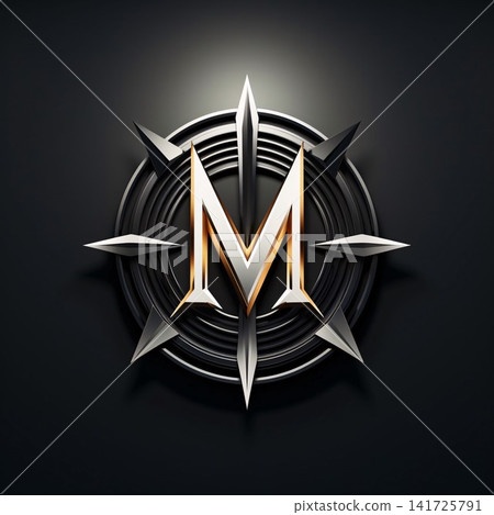 Vector illustration of the letter M on the background of the compass. Vector illustration of the letter M on the background of the compass. 141725791