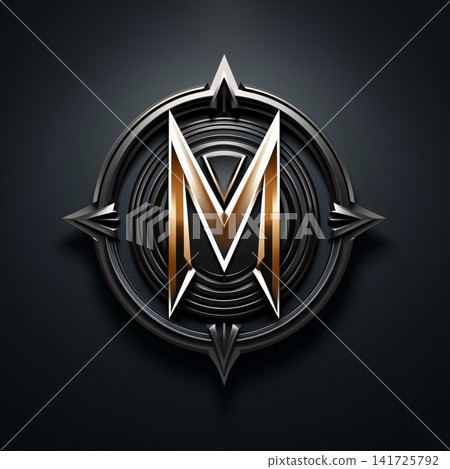 Vector illustration of the letter M in the form of a shield. 141725792