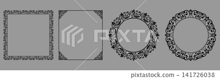 Set of decorative frames Elegant vector element for design in Eastern style, place for text. Floral black and gray frames. Lace illustration for invitations and greeting cards Set of decorative frames Elegant vector element for design in Eastern style, place for text. Floral black and gray frames. Lace illustration for invitations and greeting cards 141726038