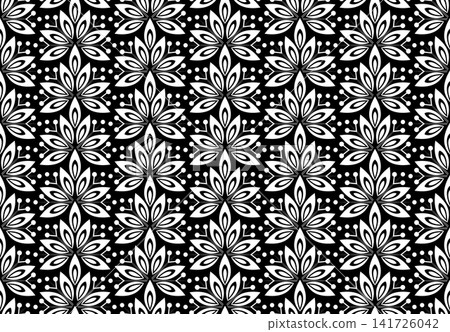 Flower geometric pattern. Seamless vector background. White and black ornament. Flower geometric pattern. Seamless vector background. White and black ornament. 141726042