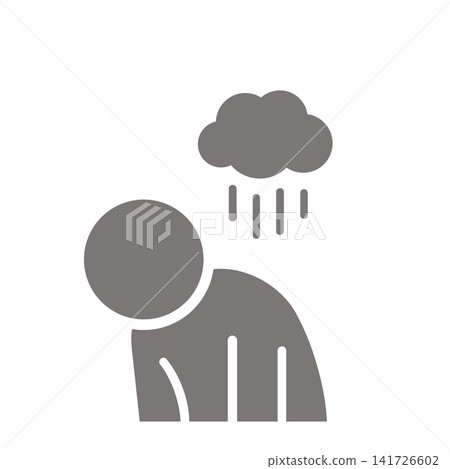 A pictogram (gray) of a person who has lost their energy due to stress or mental distress. 141726602
