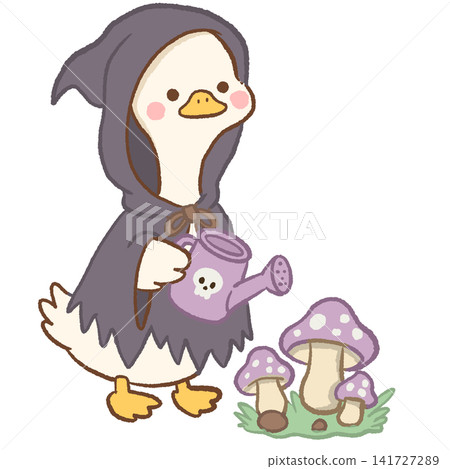 Cute Kawaii Chibi Goose Wearing a Hooded Cloak Watering Purple Mushrooms with a Skull Watering Can Halloween Cottagecore Clipart Illustration Cute Kawaii Chibi Goose Wearing a Hooded Cloak Watering Purple Mushrooms with a Skull Watering Can Halloween Cottagecore Clipart Illustration 141727289