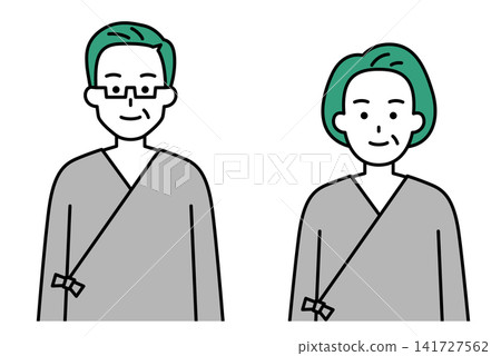 Middle-aged man and woman in hospital gowns 141727562