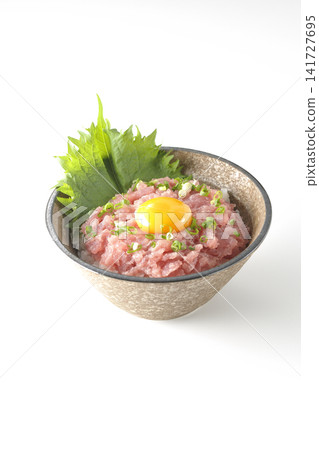 以白色背景拍攝的蔥花鮪魚蓋飯和鮪魚韃靼蓋飯。 以白色背景拍攝的蔥花鮪魚蓋飯和鮪魚韃靼蓋飯。 141727695