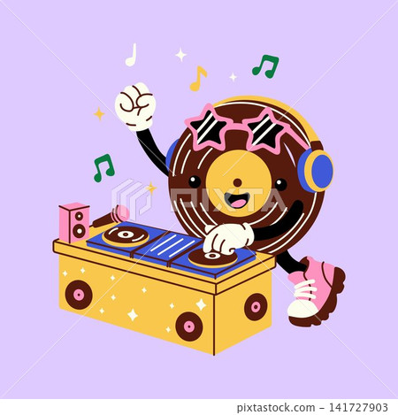 Cute Vinyl Record DJ Mixing Music on Turntables Cute Vinyl Record DJ Mixing Music on Turntables 141727903