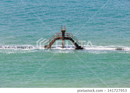 Diving Platform of Public Seawater Pool at High Tide in Saint Malo France 141727953