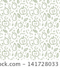 Seamless pattern with hand drawn apple and pear outline. Cute fruit doodle illustration on white background. Minimalist wallpaper design for kitchen, textile, gift wrapping and paper. 141728033