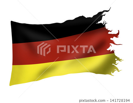 Tattered National Flag of Germany with holes symbolises historical conflicts, illustrating political science concepts and international relations pedagogy in socio-economic academic research Tattered National Flag of Germany with holes symbolises historical conflicts, illustrating political science concepts and international relations pedagogy in socio-economic academic research 141728194