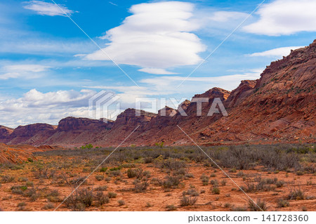 A stunning view of the red earth of the Utah wilderness from Highway 163 (Western USA) A stunning view of the red earth of the Utah wilderness from Highway 163 (Western USA) 141728360