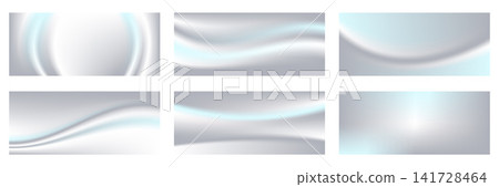 Six gradient wave backgrounds with smooth metallic curves. Silver grey and cyan highlights give each gradient a distinct flowing wave. Polished vector set for corporate banner design 141728464