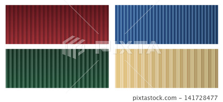 Four texture panels form a container set with rounded corrugated ribs. Red blue green and beige finishes texture as distinct container finish. Dimensional vector collection for poster design or promo Four texture panels form a container set with rounded corrugated ribs. Red blue green and beige finishes texture as distinct container finish. Dimensional vector collection for poster design or promo 141728477