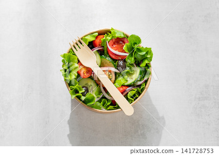 Healthy lunch salad in eco-friendly, recyclable packaging Healthy lunch salad in eco-friendly, recyclable packaging 141728753
