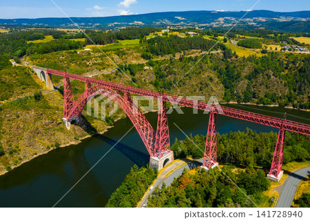 French railway arched Garabit Viaduct in Cantal department French railway arched Garabit Viaduct in Cantal department 141728940