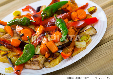 Plaque is tasty dish of Bulgarian cuisine with baked vegetable 141729030