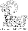 Goat. Hand drawn decorative vector illustration for coloring on mandala 141729385