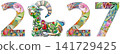 2027 number design with a goat pattern. Cute vector Illustration for decoration 141729425
