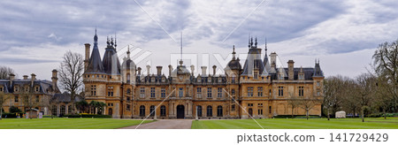 Grand Neo-Renaissance facade of Waddesdon Manor under a cloudy sky in Buckinghamshire Grand Neo-Renaissance facade of Waddesdon Manor under a cloudy sky in Buckinghamshire 141729429