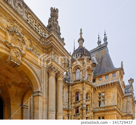 Ornate architectural details and Renaissance Revival tower turret at Waddesdon Manor Ornate architectural details and Renaissance Revival tower turret at Waddesdon Manor 141729437