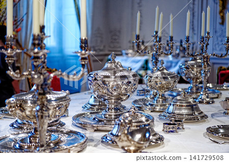 Antique Royal Silverware Banquet Service Display at Waddesdon Manor Antique Royal Silverware Banquet Service Display at Waddesdon Manor 141729508