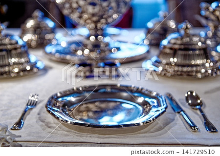 Antique Royal Silverware Banquet Service Display at Waddesdon Manor Antique Royal Silverware Banquet Service Display at Waddesdon Manor 141729510