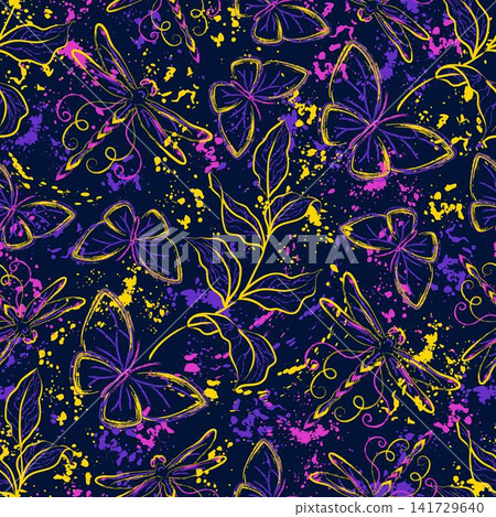 Seamless neon pattern with natural objects Seamless neon pattern with natural objects 141729640
