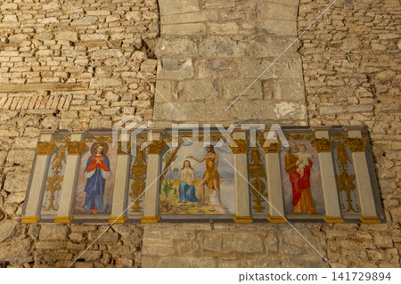 Religious panel depicting The Baptism of Christ, Mary, and Saint Joseph Religious panel depicting The Baptism of Christ, Mary, and Saint Joseph 141729894