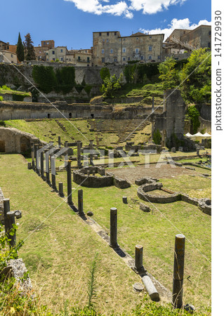 Roman theatre ruins under blue sky in Volterra, Italy Roman theatre ruins under blue sky in Volterra, Italy 141729930