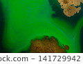 Abstract Green Flow and Golden Glitter Original Hand Drawn Artwork Illustration Made with Ink on Paper. 141729942