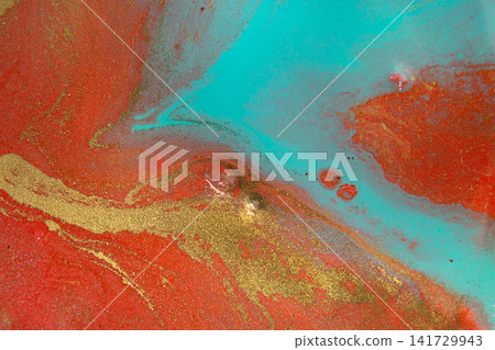 Abstract Blue, Red and Gold Original Hand-drawn Artwork Marble Made with Ink on Paper Abstract Blue, Red and Gold Original Hand-drawn Artwork Marble Made with Ink on Paper 141729943