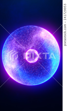 Abstract purple and blue glowing planet sphere with luminous surface texture, central ring, and cosmic futuristic mood. Abstract purple and blue glowing planet sphere with luminous surface texture, central ring, and cosmic futuristic mood. 141729953