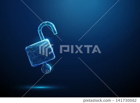 3D blue key in open padlock. Access solution, data security, unlock privacy, password protection, encryption, authentication, identity verification, safety concept 3D blue key in open padlock. Access solution, data security, unlock privacy, password protection, encryption, authentication, identity verification, safety concept 141730082