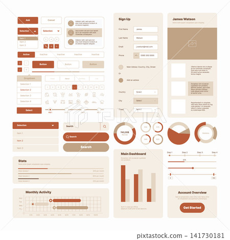 Web and mobile app UI kit dashboard design elements vector template Web and mobile app UI kit dashboard design elements vector template 141730181