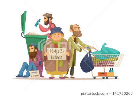 Homeless men holding cardboard signs vector illustration Homeless men holding cardboard signs vector illustration 141730203