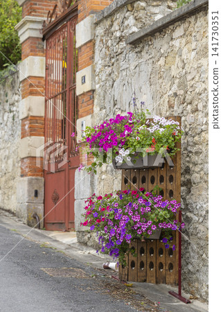 Vertical garden bringing vibrant flowers to a French street Vertical garden bringing vibrant flowers to a French street 141730351